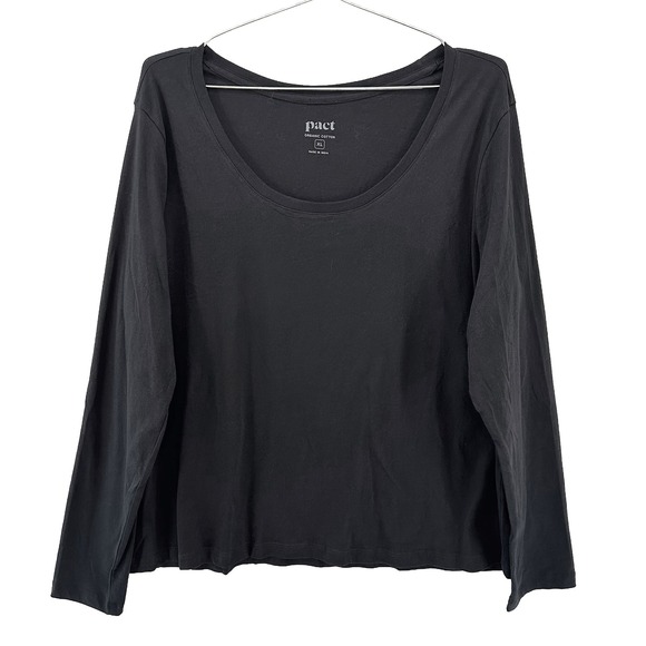 Pact Tops - PACT 100% Organic Cotton Long Sleeve Tee • XL • black minimalist casual